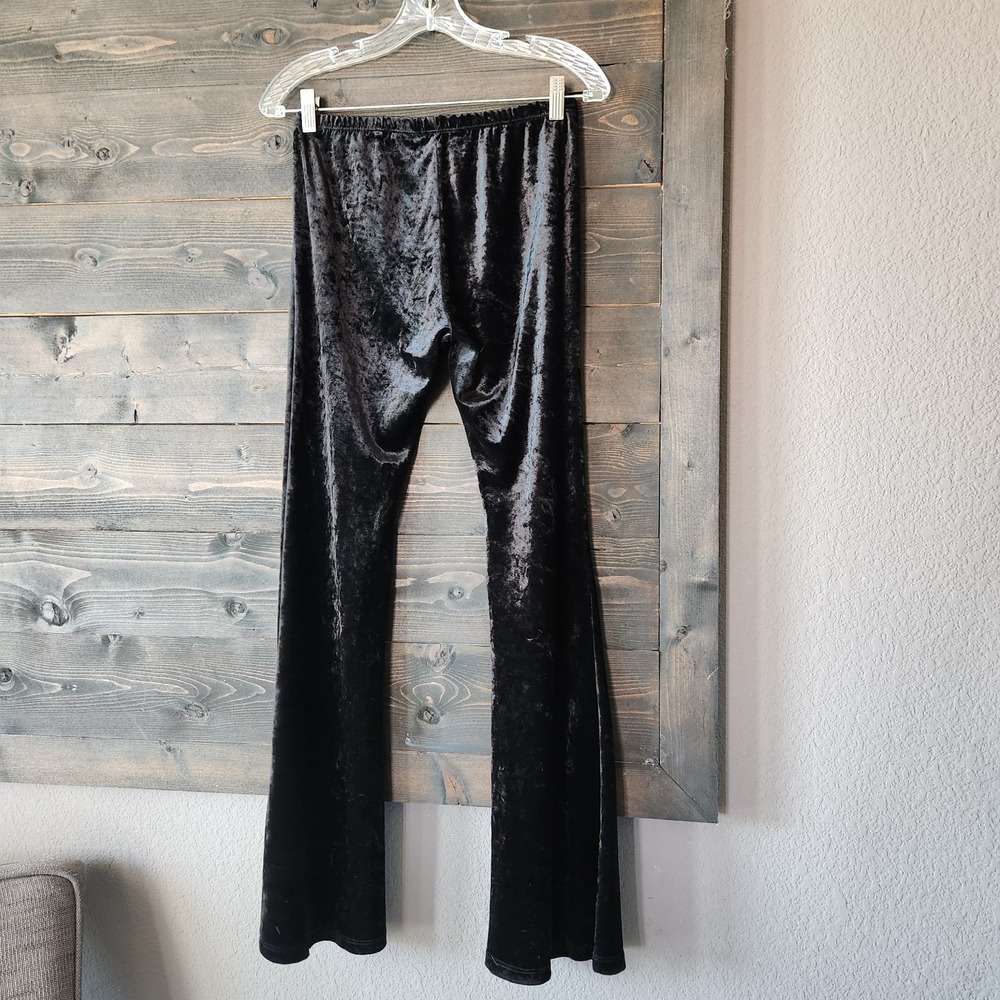 Whimsigoth Black Velvet High Waisted Flare Pull On Pants Women's S Hippie Goth - Picture 3 of 10